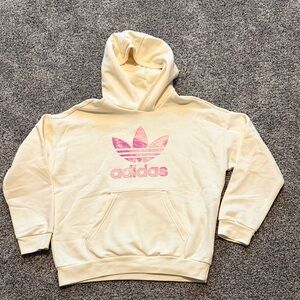 NWOT Adidas Hoodie in Cream with Pink Trefoil